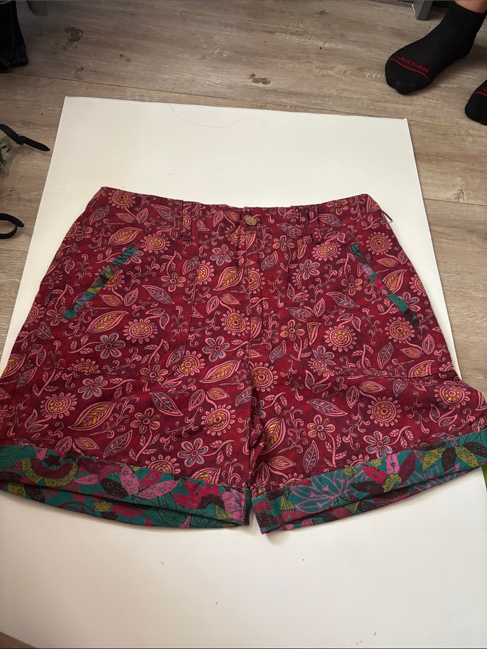 Sundance Burgundy Floral Bermuda Shorts with Teal Accents
